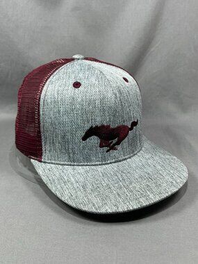 Ford Mustang Trucker Hat Snapback Gray Burgundy Horse Pony Motorsports Adult Cap